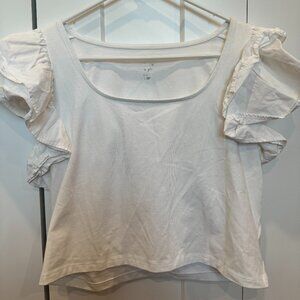 White Flutter Sleeve Crop Top
